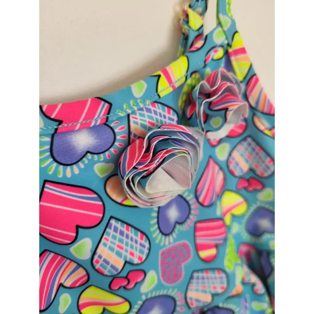 Grand Everest Baby Girl Ruffle One-Piece Swimsuit Multi Heart Print Size 6-12m